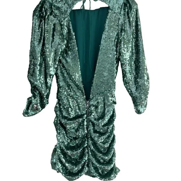 For Love & Lemons Marais Sequin Mini Dress SZXS Backless Green Party Cocktail